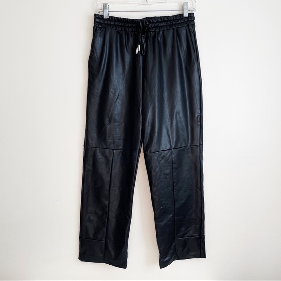 LNA Faux Leather pants pull on pleather vegan drawstring cropped straight leg M - Picture 1 of 12